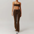Brown square-neck crop top and flared sweatpants set from Light Blue Womens Sportswear 2pcs Set