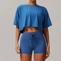Light Blue Womens Sportswear 2pcs Set featuring a crop top and shorts for women tracksuit yoga