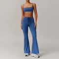 Light Blue womens sportswear 2pcs set featuring a strappy crop top and flared sweatpants
