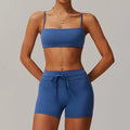 Light Blue womens sportswear 2pcs set with crop top and drawstring shorts for women tracksuit yoga