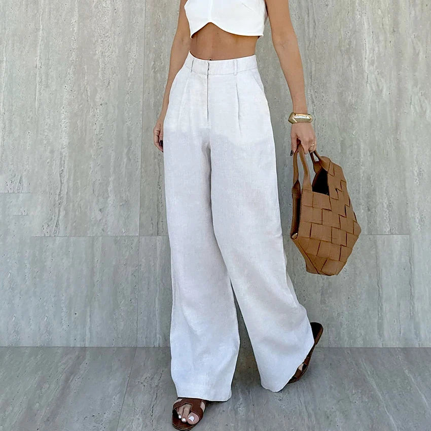 Linad Street Chic White Wide Leg Pants Women - S