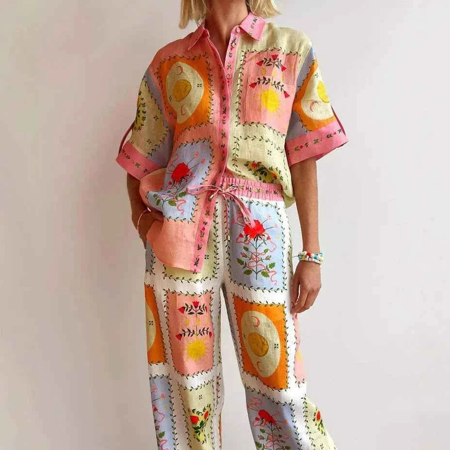 Linen Shirt Shorts Set