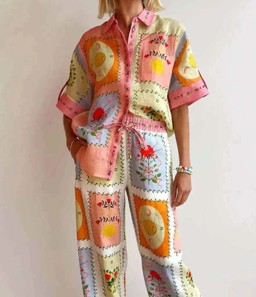 Linen Shirt Shorts Set