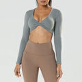 Long Sleeve Gym Crop Tops for Women - Grey / M