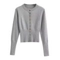 Long Sleeve Knitted Sweater - gray / S