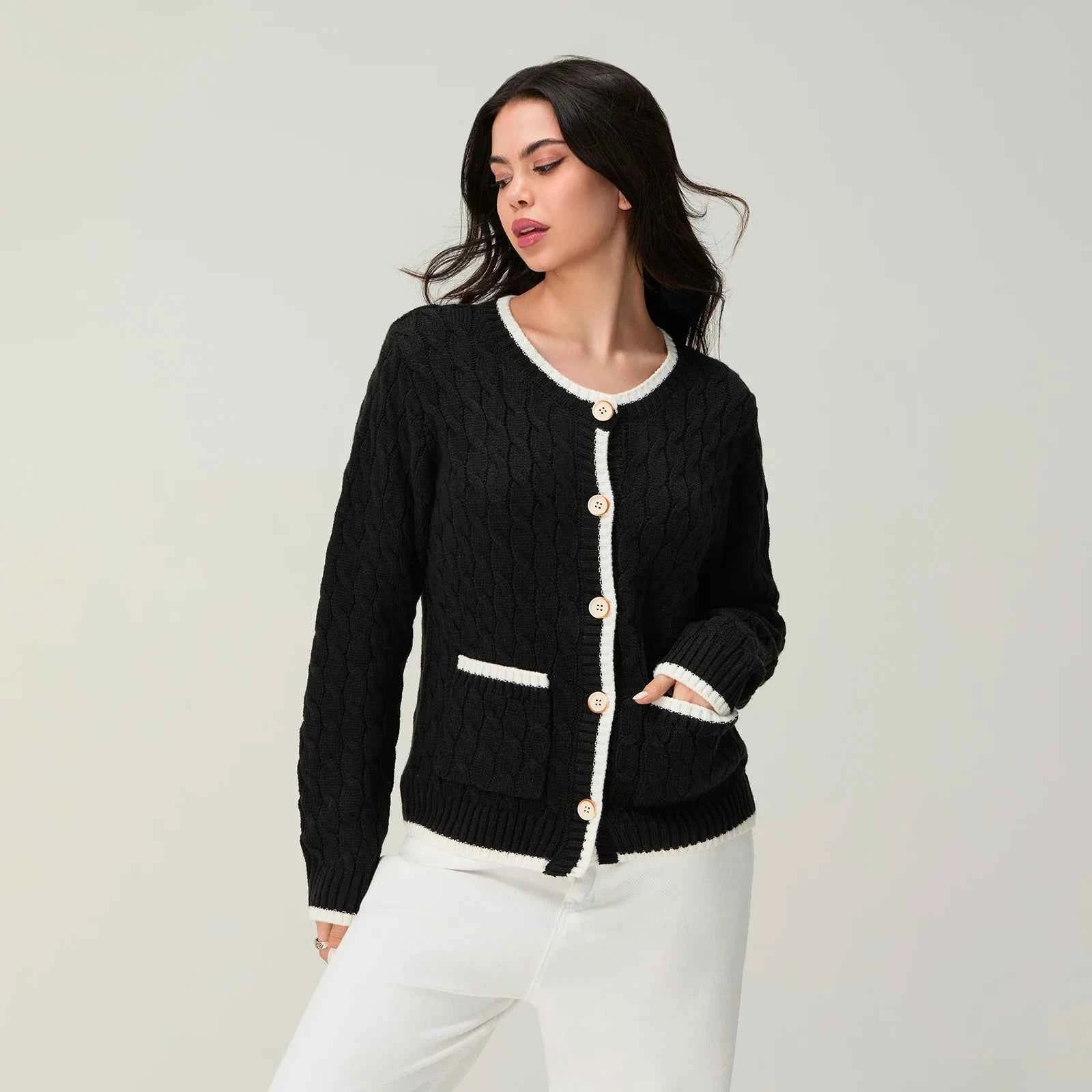 Long Sleeve Round Neck Button Down Sweater Knitted