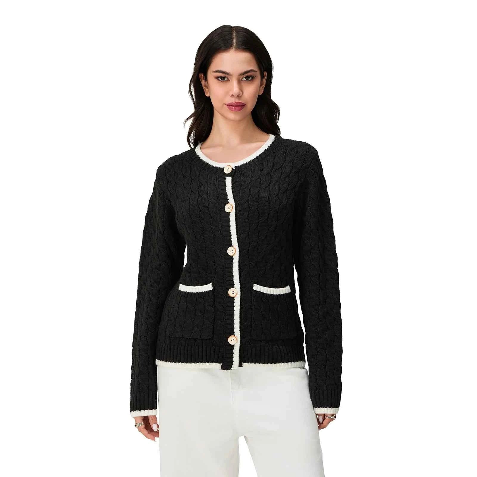 Long Sleeve Round Neck Button Down Sweater Knitted