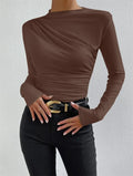 Long Sleeve T Shirts Ladies Top - Brown / XXL