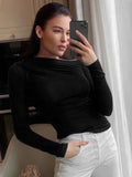 Long Sleeve Top White T-Shirts Women Basic Crop Pollover - Other