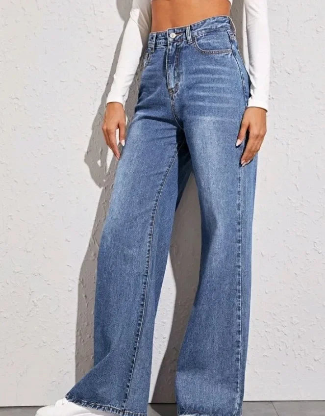 Loose High Waist Wide Leg Jeans Women - Blue / XXL