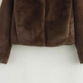 Loose Lapel Button Embellished Brown Long Sleeved Jacket for Women's