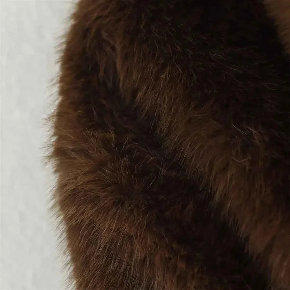 Loose Lapel Button Embellished Brown Long Sleeved Jacket for Women's