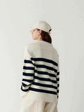 Loose Navy Collar Striped Cashmere Sweater