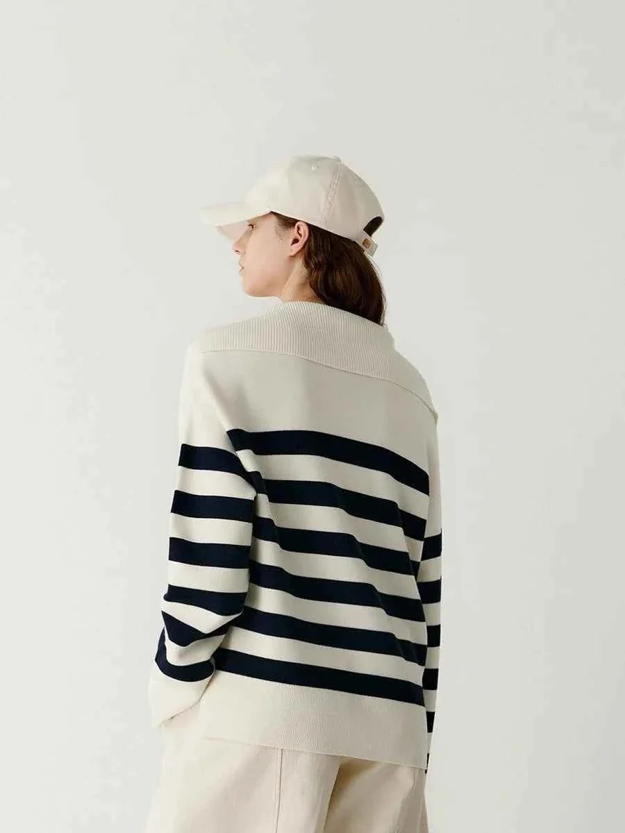 Loose Navy Collar Striped Cashmere Sweater