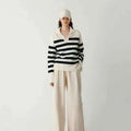 Loose Navy Collar Striped Cashmere Sweater