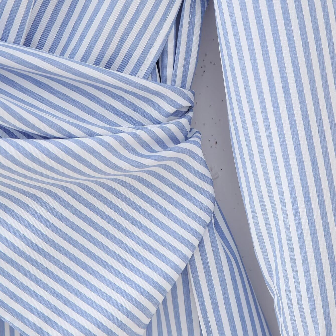 Loose Striped Lace-up Multi-color Long Sleeve Shirt - Other