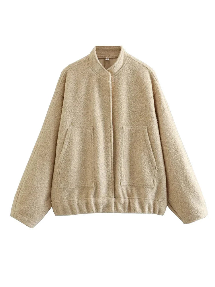 Loose Women Vintage Black Tweed Jacket - khaki / M / CHINA