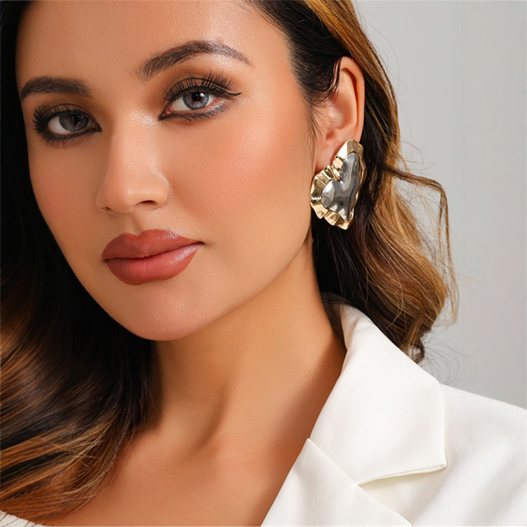 Love Color-block Ear Stud - Gold - electronic accessories