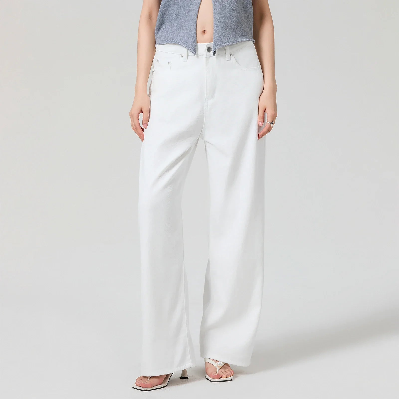 Low Waist Zipper Button Closure Bow Loose Trousers Women