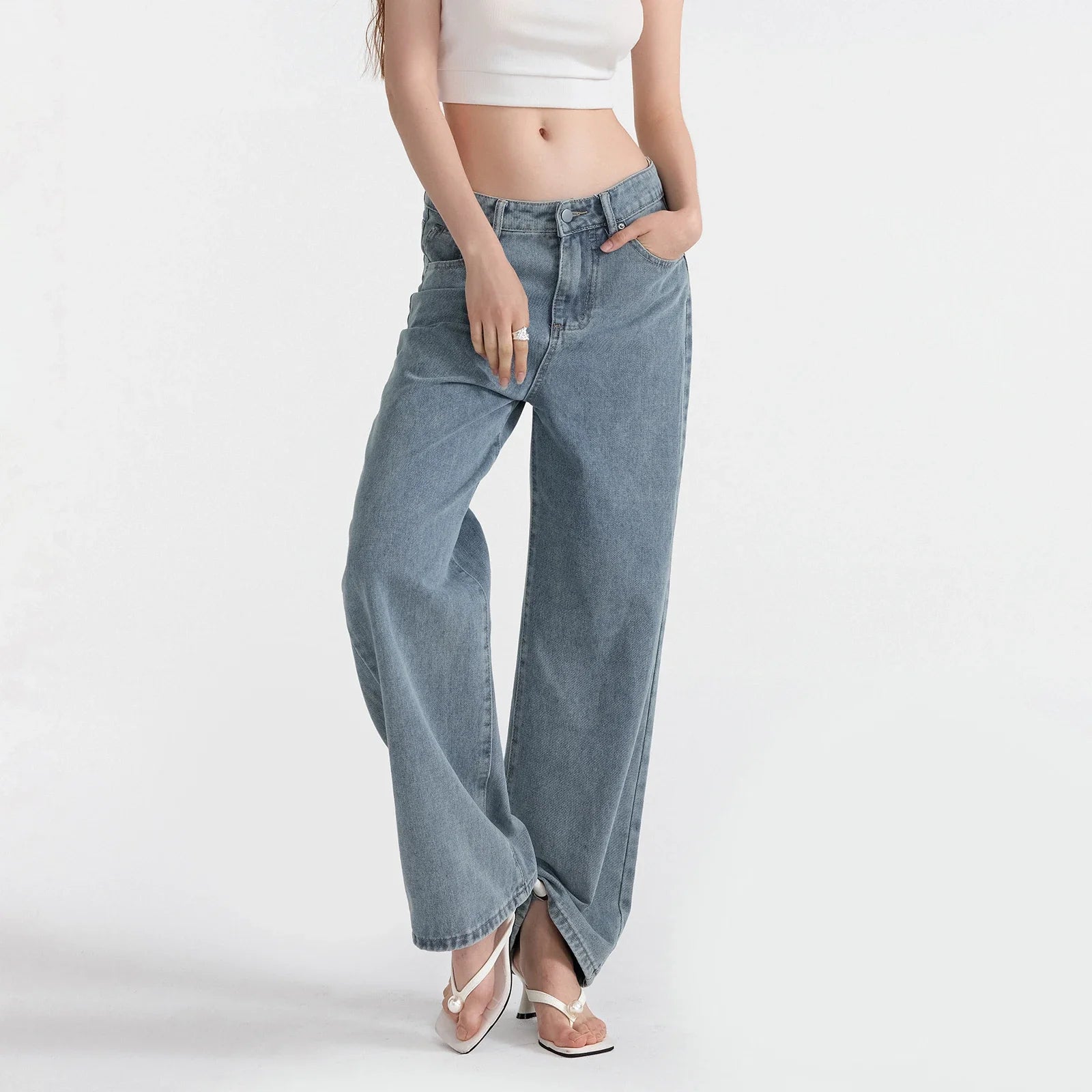 Low Waist Zipper Button Closure Bow Loose Trousers Women
