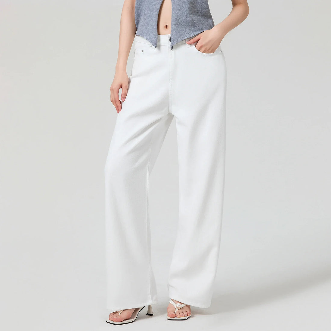 Low Waist Zipper Button Closure Bow Loose Trousers Women