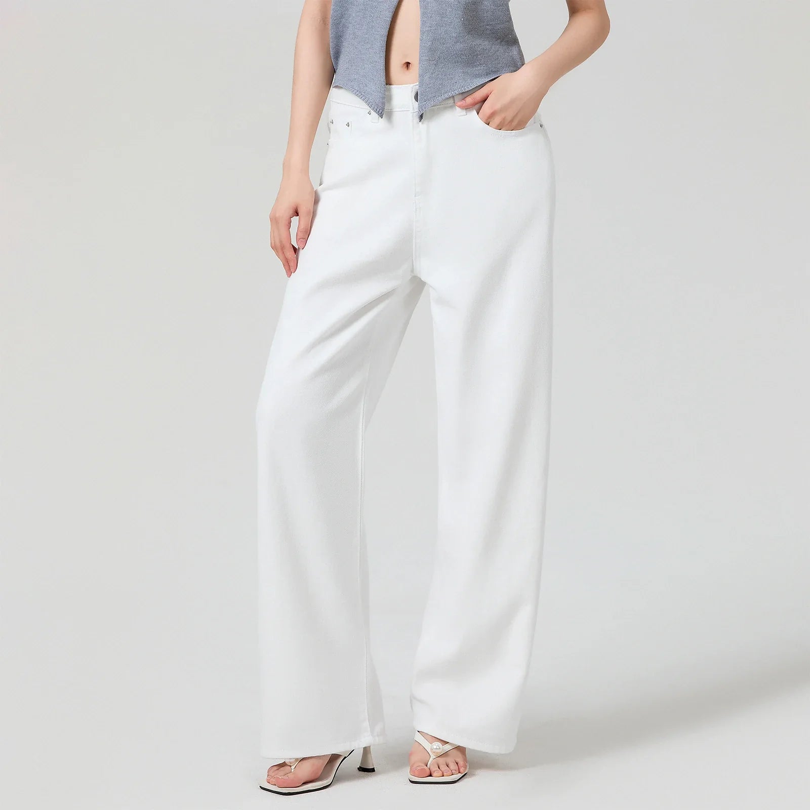 Low Waist Zipper Button Closure Bow Loose Trousers Women