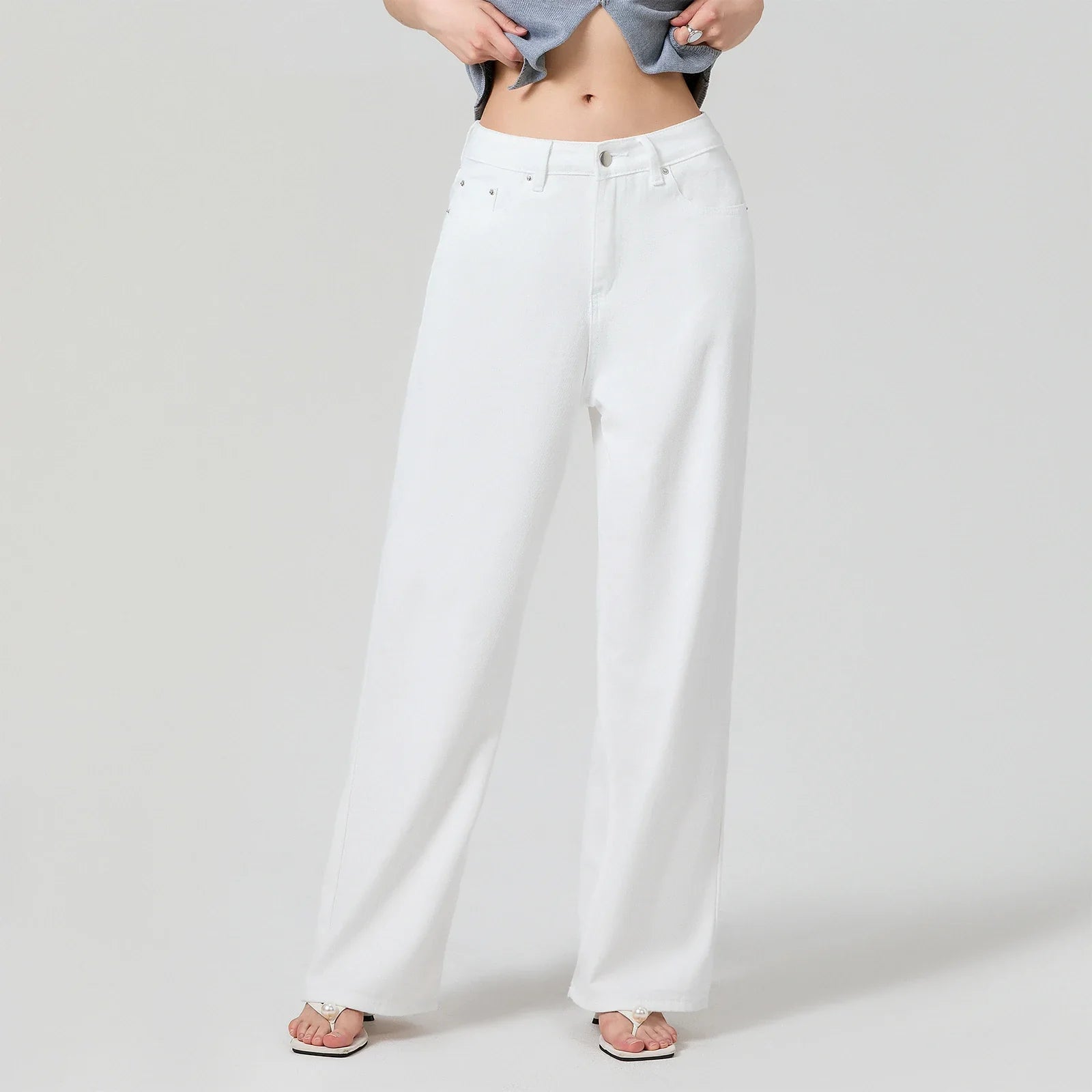 Low Waist Zipper Button Closure Bow Loose Trousers Women