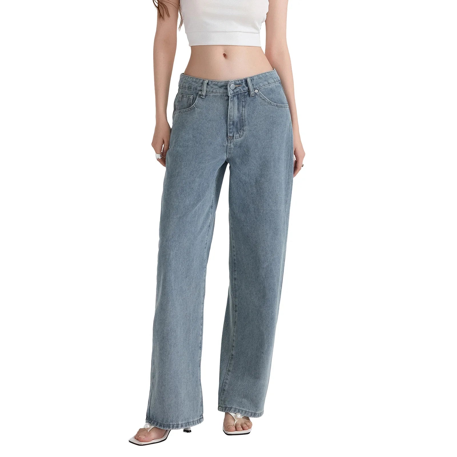 Low Waist Zipper Button Closure Bow Loose Trousers Women - Blue / XL