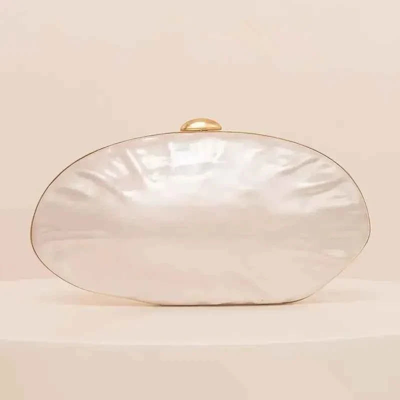 Luxury Shell Clutch Bag Acrylic Pearl White Frame Purse