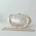 Luxury Shell Clutch Bag Acrylic Pearl White Frame Purse