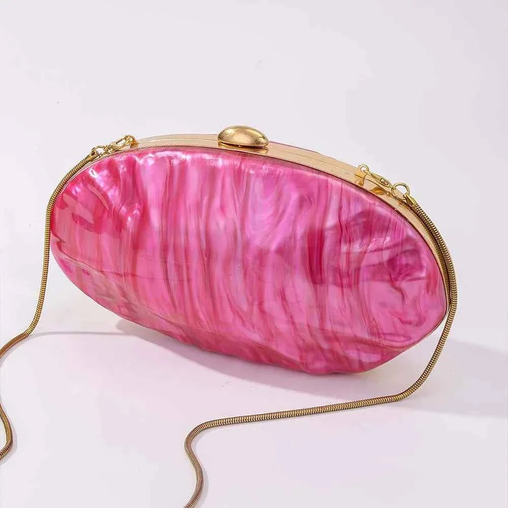 Luxury Shell Clutch Bag Acrylic Pearl White Frame Purse