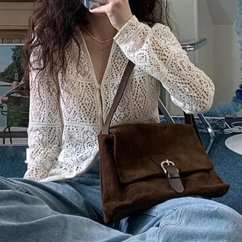 Matte Leather Large Capacity Handbag - coffee / 30x 9x21cm