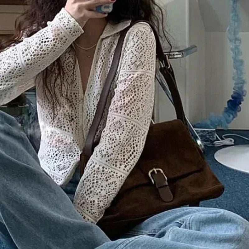 Matte Leather Large Capacity Handbag - coffee / 30x 9x21cm