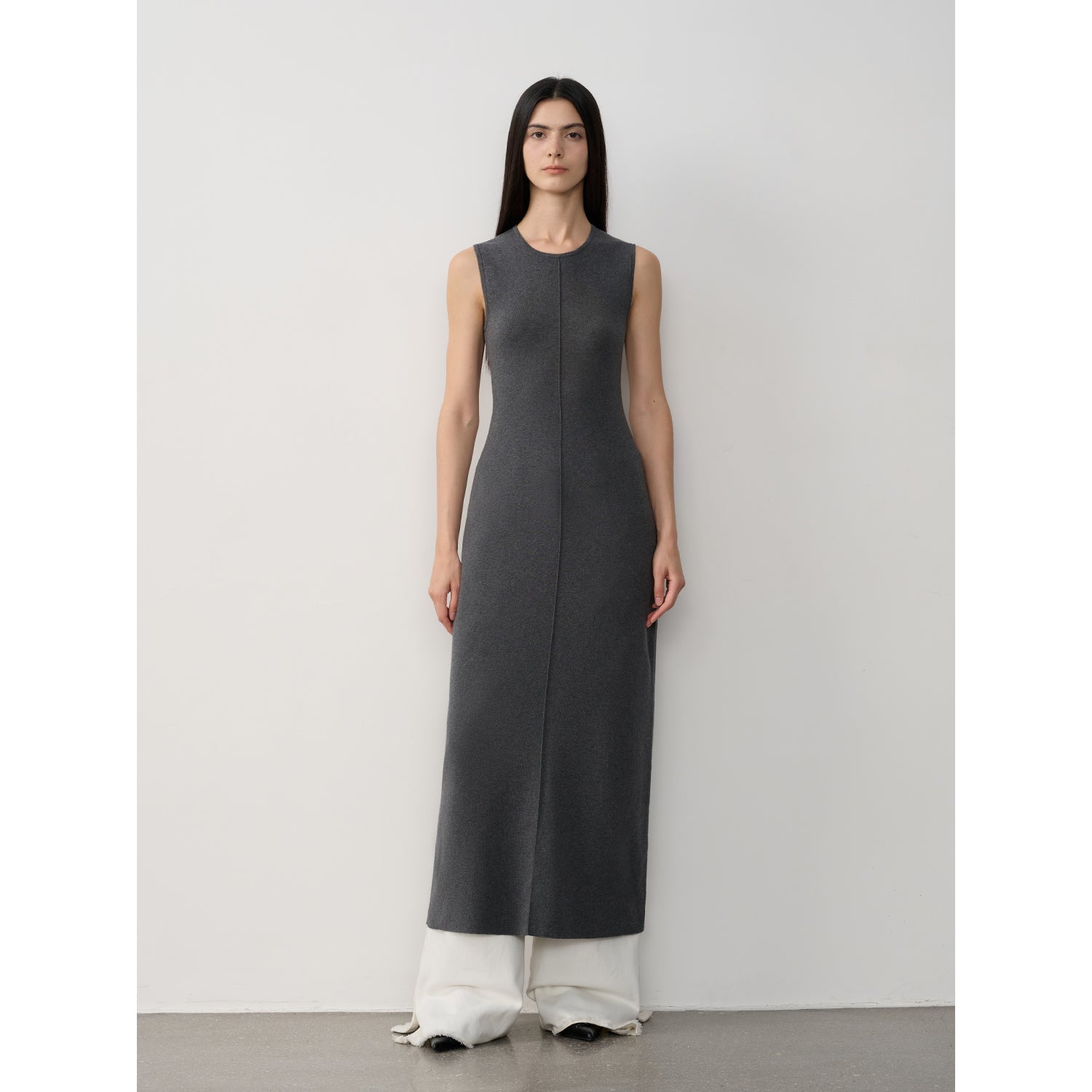 Merino Wool Extra Long Sleeveless Knit Dress - Gray / S（4-6） - Women’s Fashion - Clothing