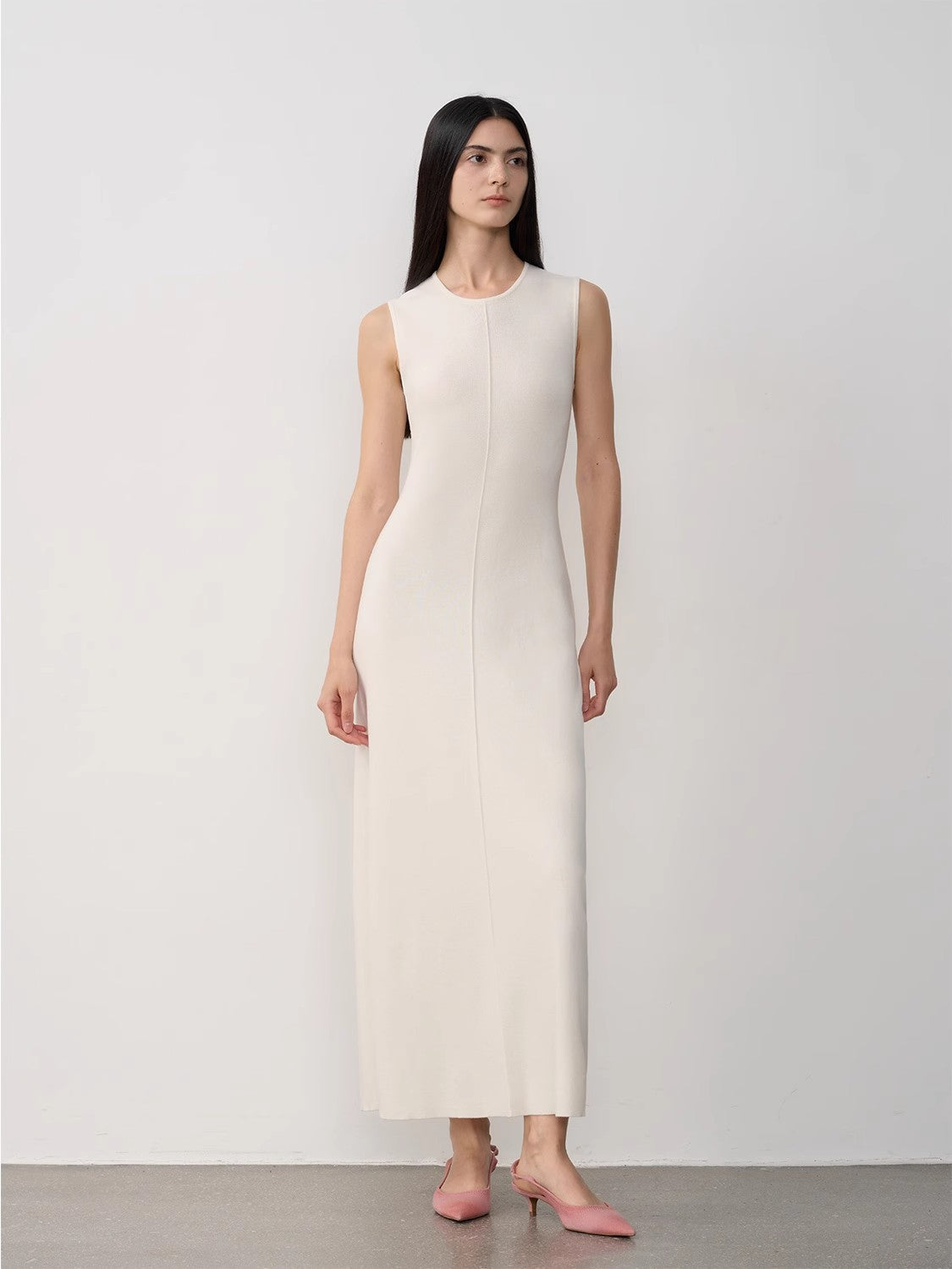 Merino Wool Extra Long Sleeveless Knit Dress - Women’s Fashion - Clothing