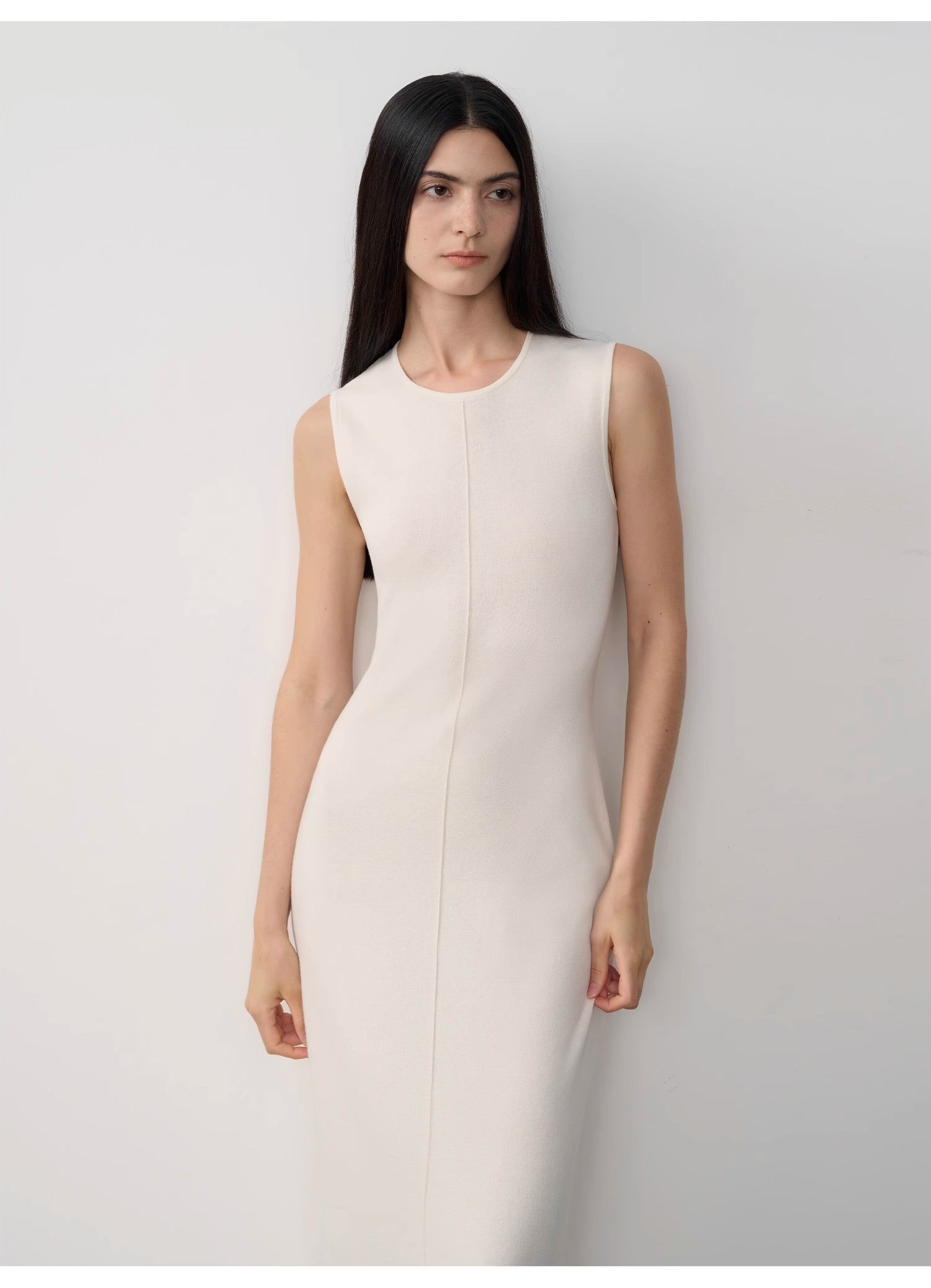 Merino Wool Extra Long Sleeveless Knit Dress - Women’s Fashion - Clothing