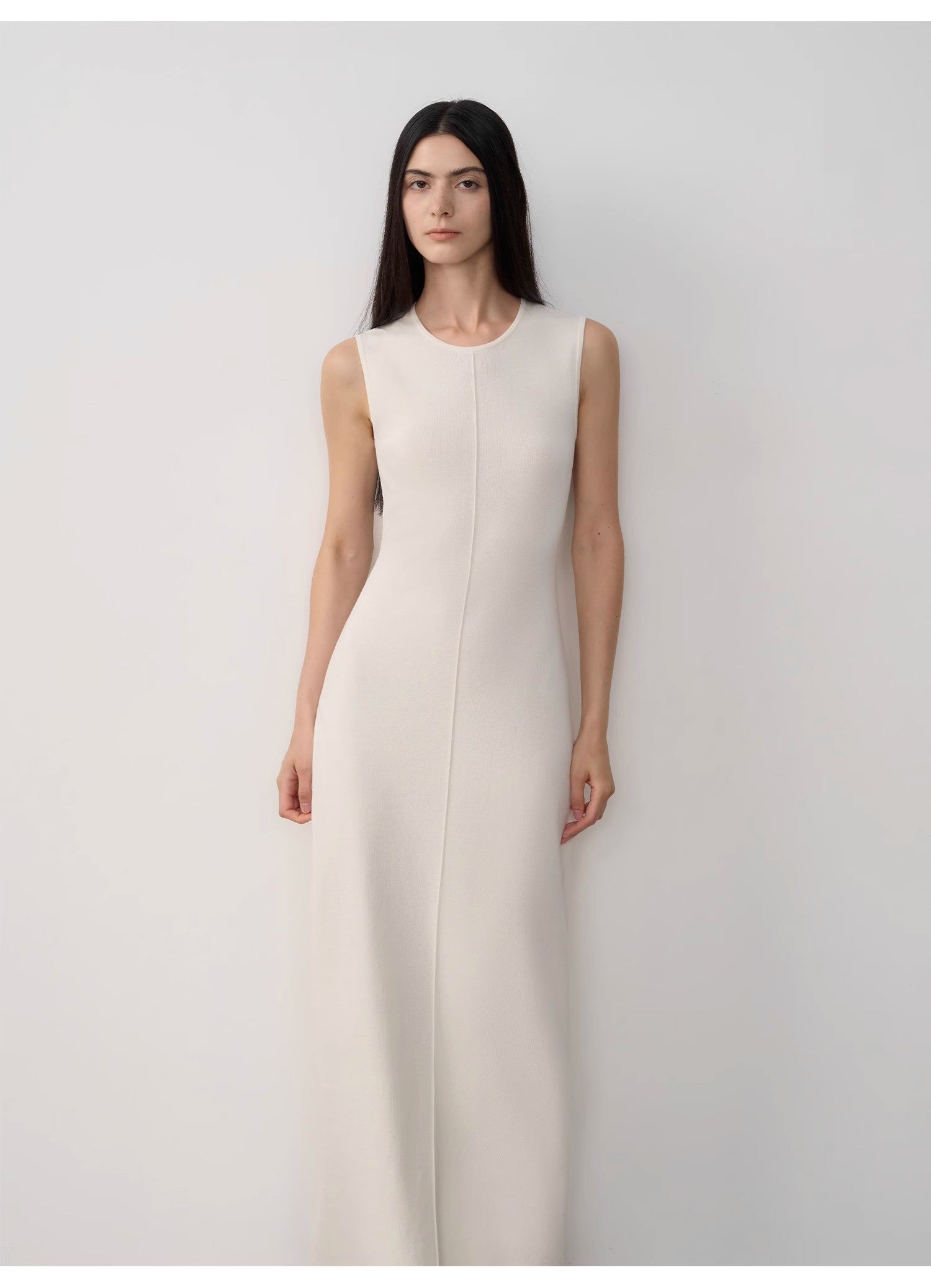 Merino Wool Extra Long Sleeveless Knit Dress - Women’s Fashion - Clothing