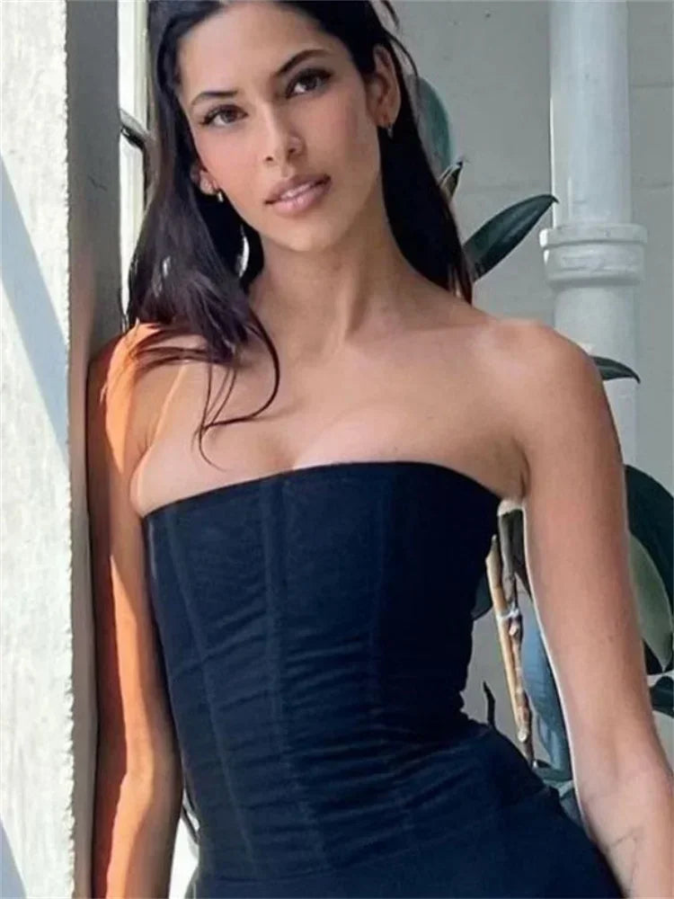 Mesh Backless Vest Strapless Solid Slim Top Women’s - WHITE / XL