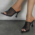 Mesh Design Women Sandals Open Toe Thin Heel Pointed Toe Slide Sandals