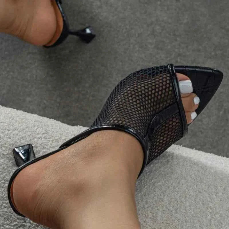 Mesh Design Women Sandals Open Toe Thin Heel Pointed Toe Slide Sandals