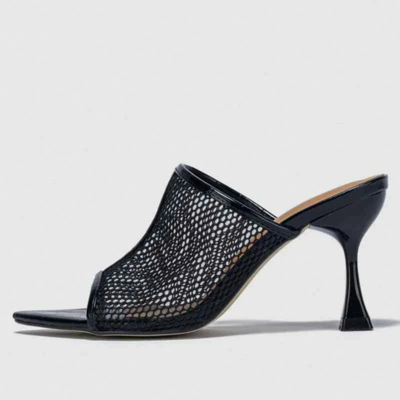 Mesh Design Women Sandals Open Toe Thin Heel Pointed Toe Slide Sandals