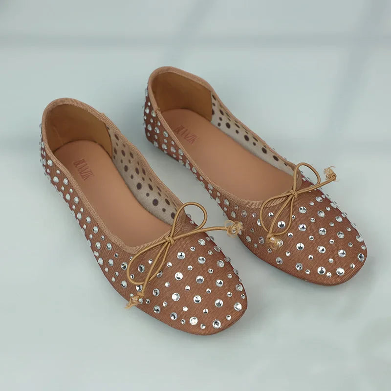 Mesh Embroidery Rhinestone Brand Women’s Ballet Flat Small