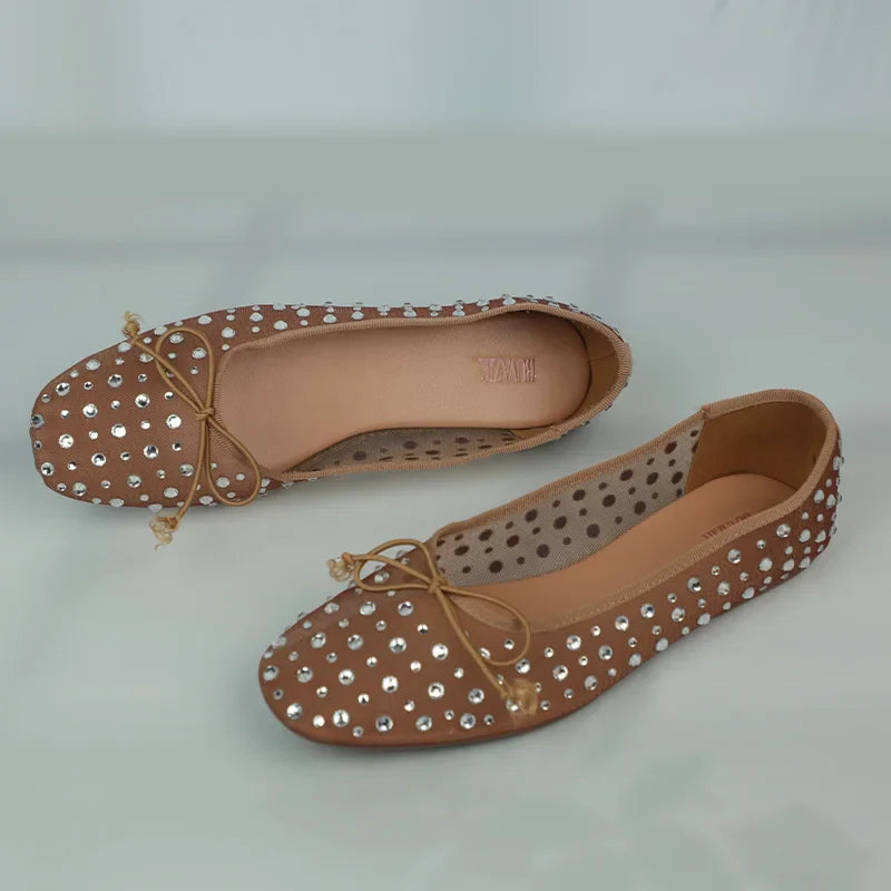 Mesh Embroidery Rhinestone Brand Women’s Ballet Flat Small