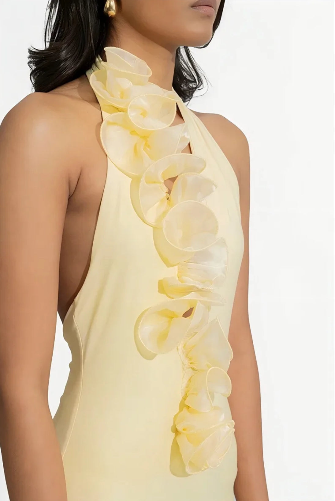 Mesh Rose Deep V Neck Maxi Dress For Women