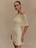 Mesh Strapless Off-shoulder Ruffled Mini Dress For Women