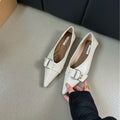 Metal Belt Buckle French Pointed Flat Bottom Pumps - Dress Shirts