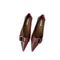 Metal Belt Buckle French Pointed Flat Bottom Pumps - Dress Shirts