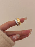 Metal Brushed Matte Surface Wide Ring - Double Color Gold Plated - electronic accessories