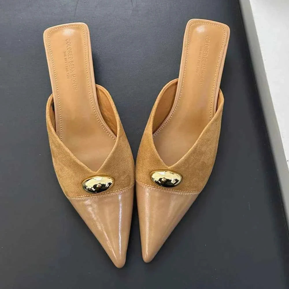 Metal Buckle Fashion Pointed Toe Mules