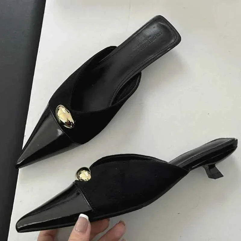 Metal Buckle Fashion Pointed Toe Mules